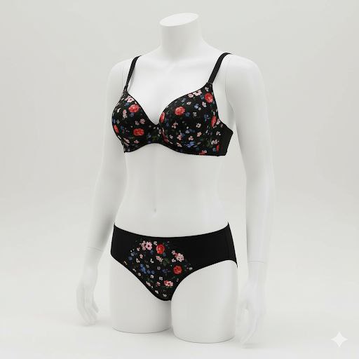 #307 - Cotton Underwired Soft-Cup Bra Set - Floral Print