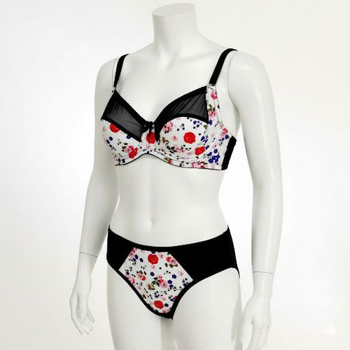 #307 - Cotton Underwired Soft-Cup Bra Set - Floral Print