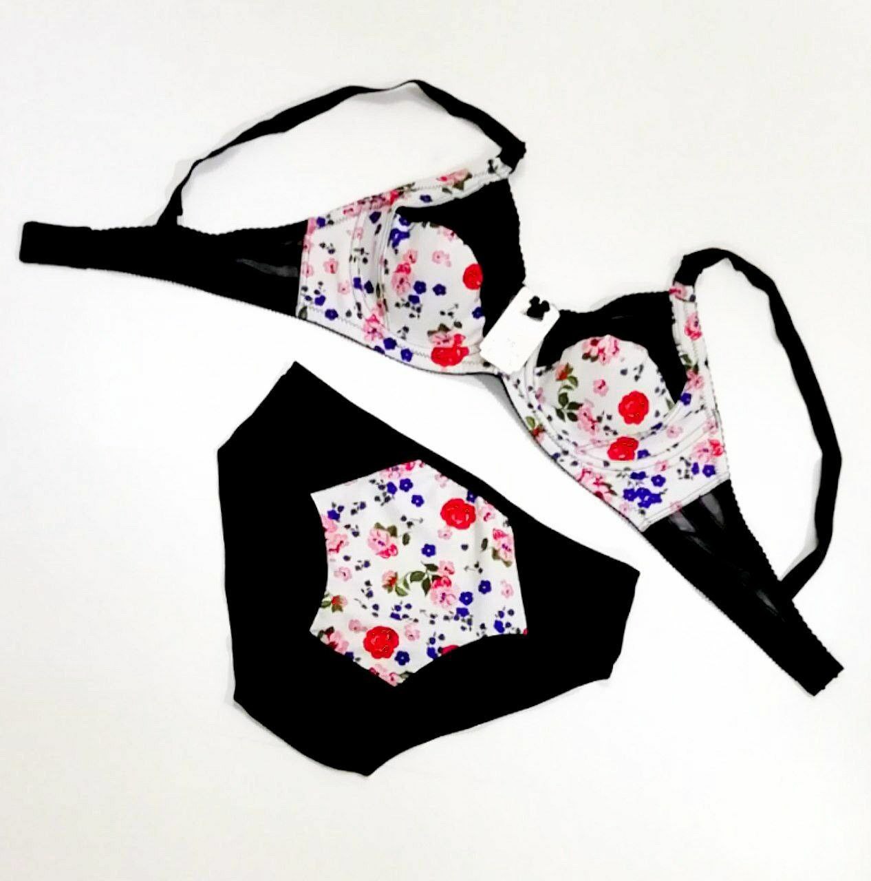 #307 - Cotton Underwired Soft-Cup Bra Set - Floral Print