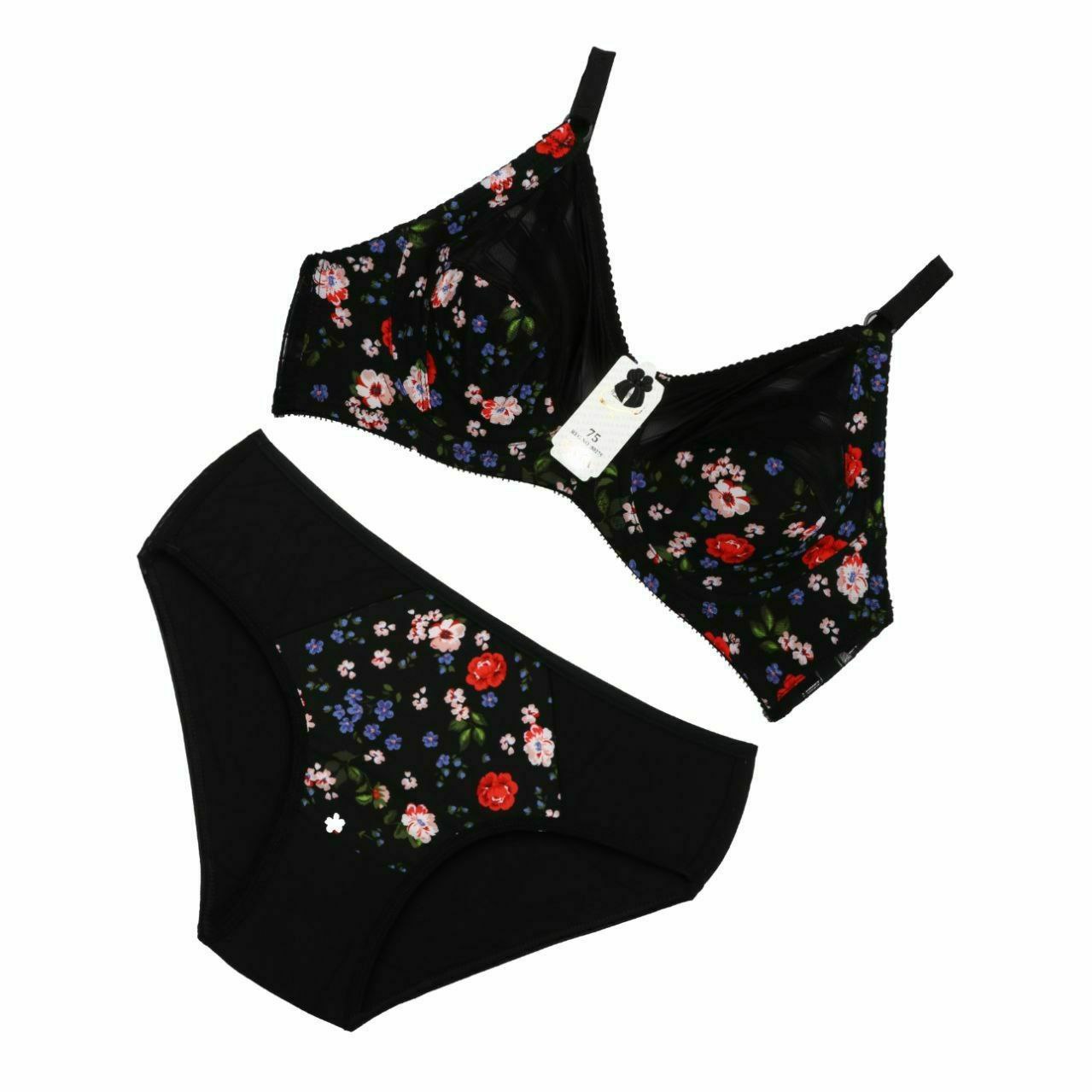 #307 - Cotton Underwired Soft-Cup Bra Set - Floral Print