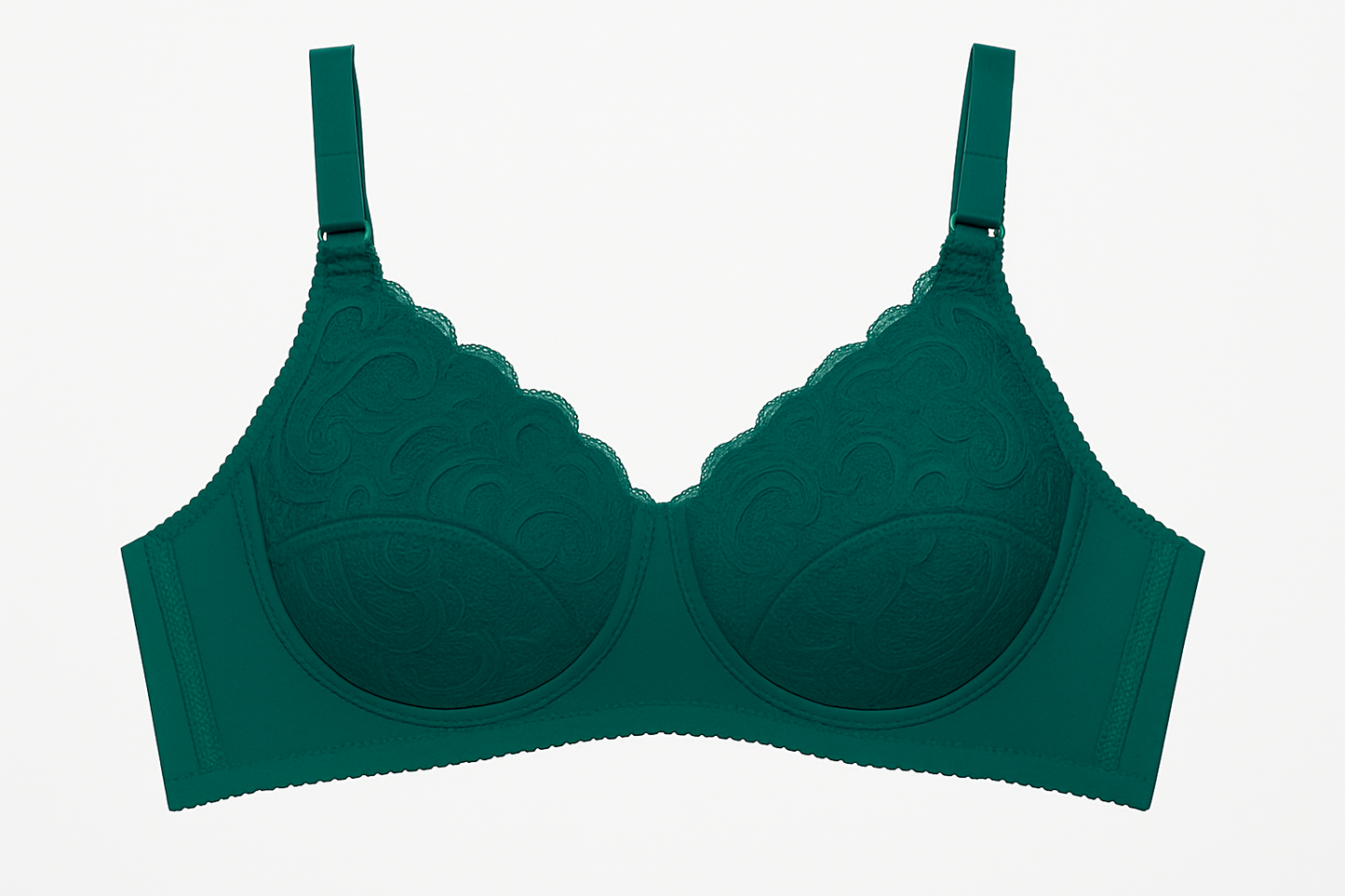 Teal green bra on white background