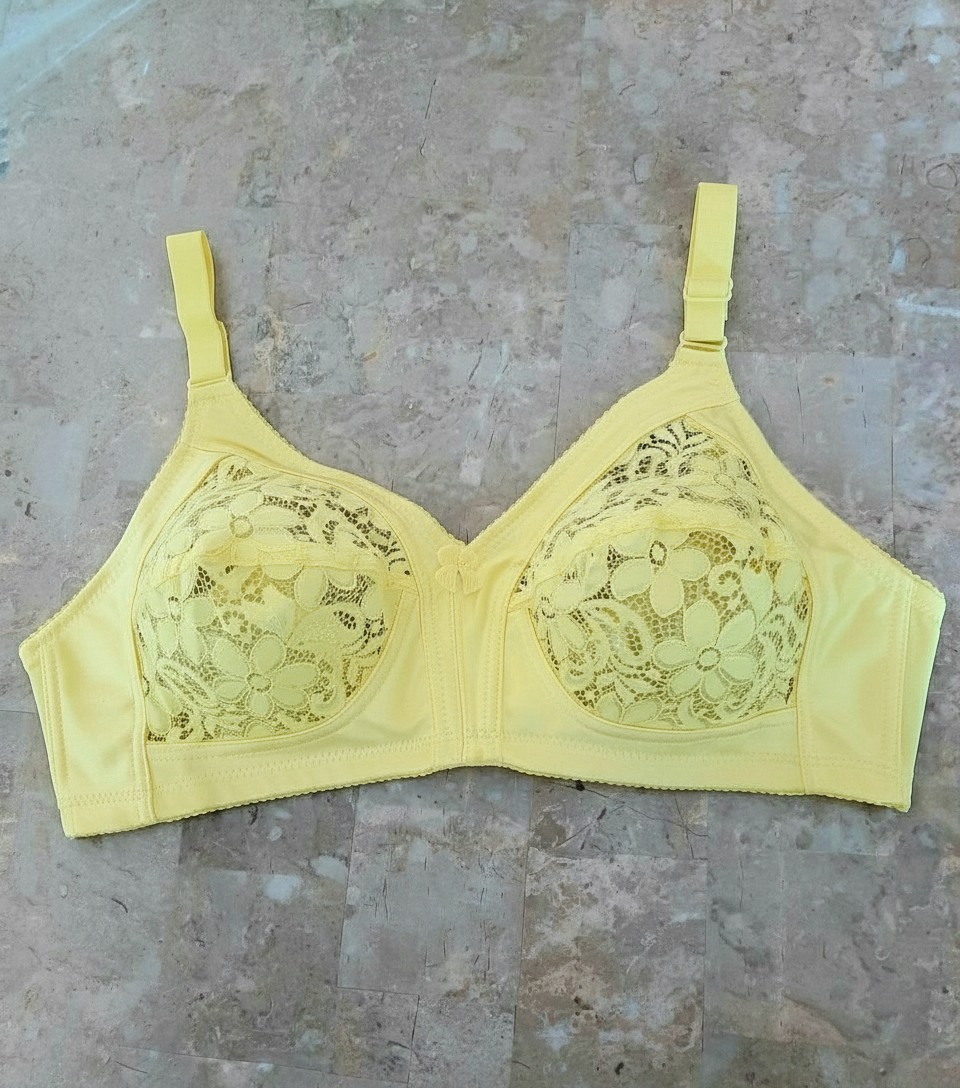 Yellow lace bra without tag or text