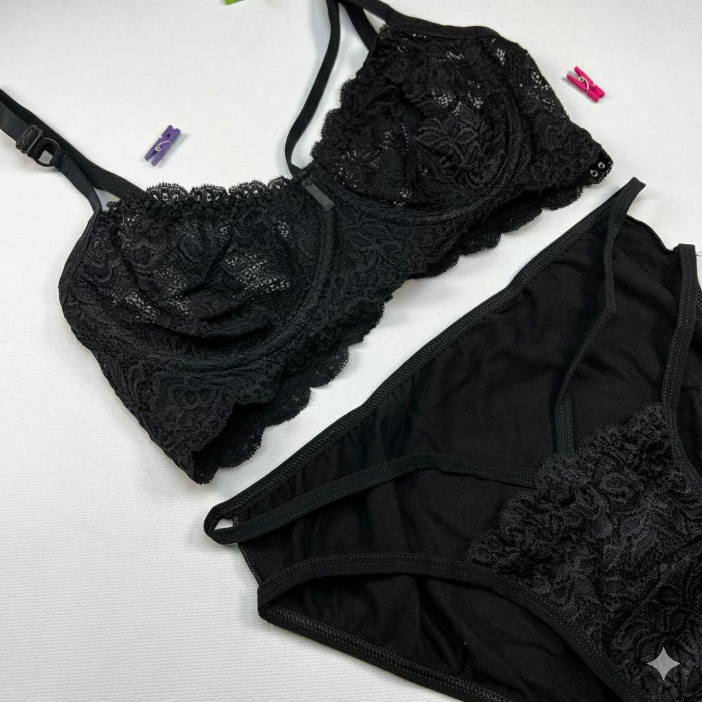 #306 -Premium Underwired Strappy Lace Bra Full-Back Panty Set