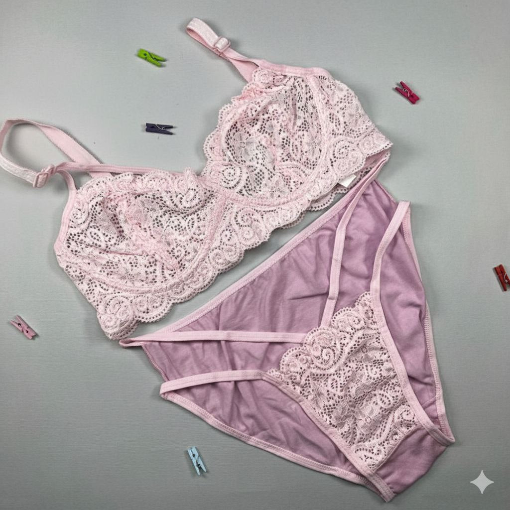 #306 -Premium Underwired Strappy Lace Bra Full-Back Panty Set