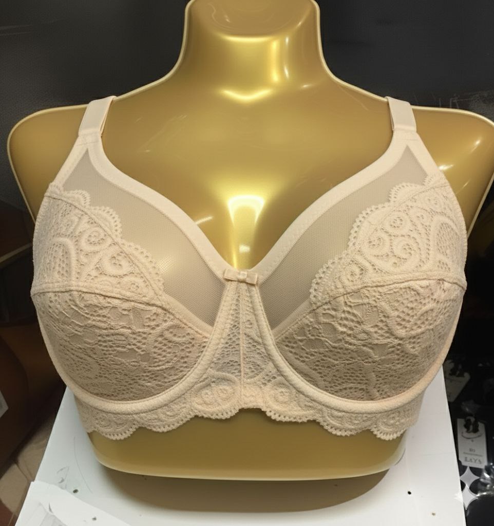 #209 - Underwired Unpadded Lace Bra Sheer-Mesh Trim On Guipure Lace