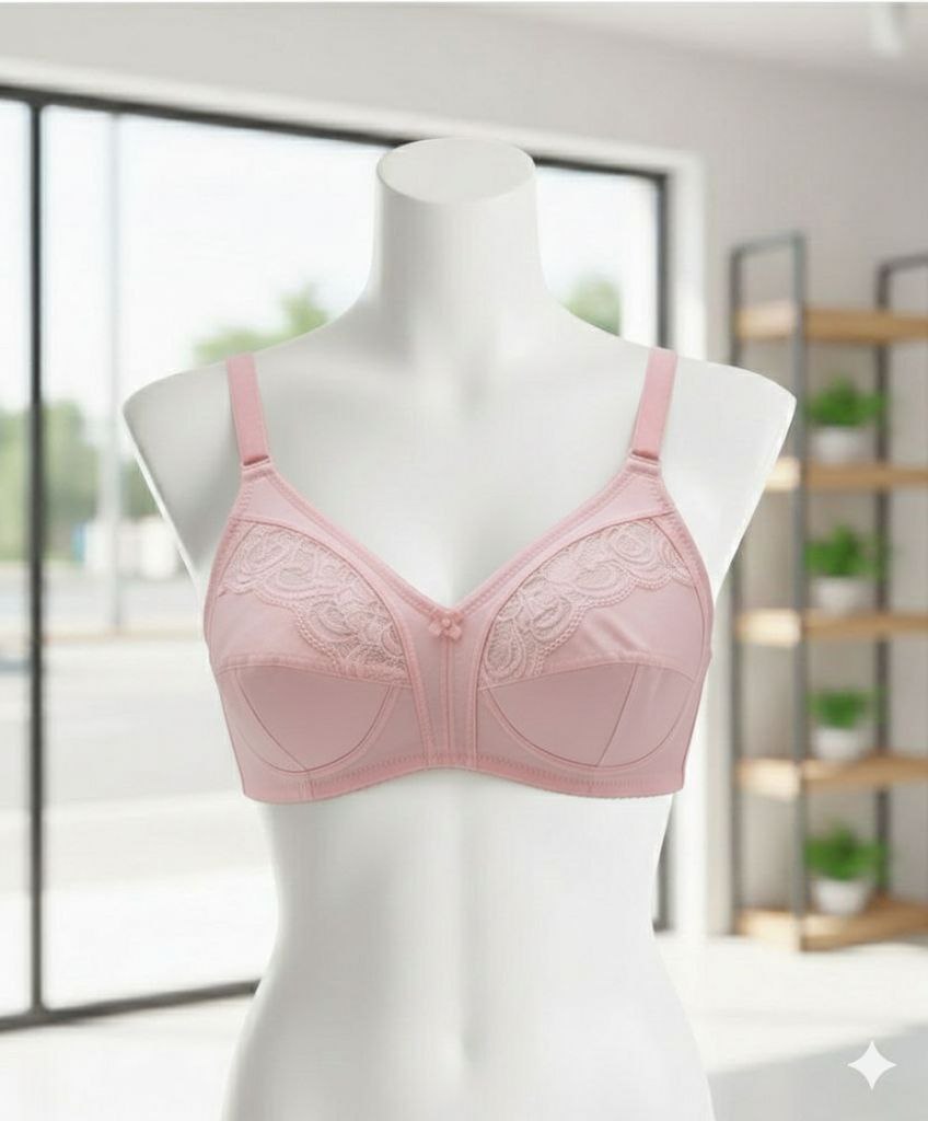 #115- Full-Cup Wire-Free Non-padded Lace-Trim Bra