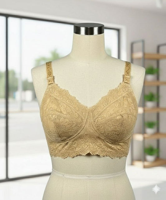 #117 - Soft Cup Wire-Free non-padded Lace Bra with Wide Support Ban d