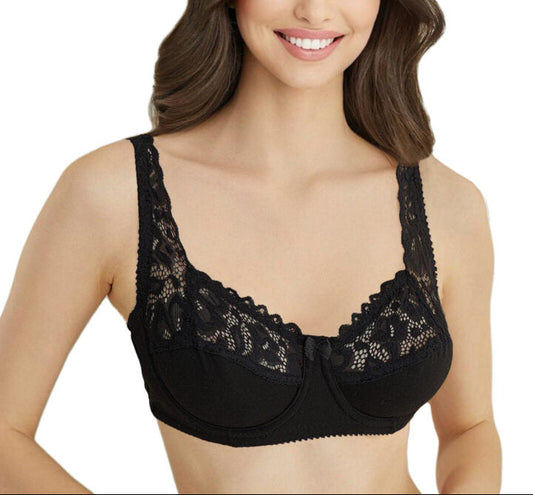 #212-Wired Combed Cotton Lace Square Neck Bra-Nonpadded-Minimizer