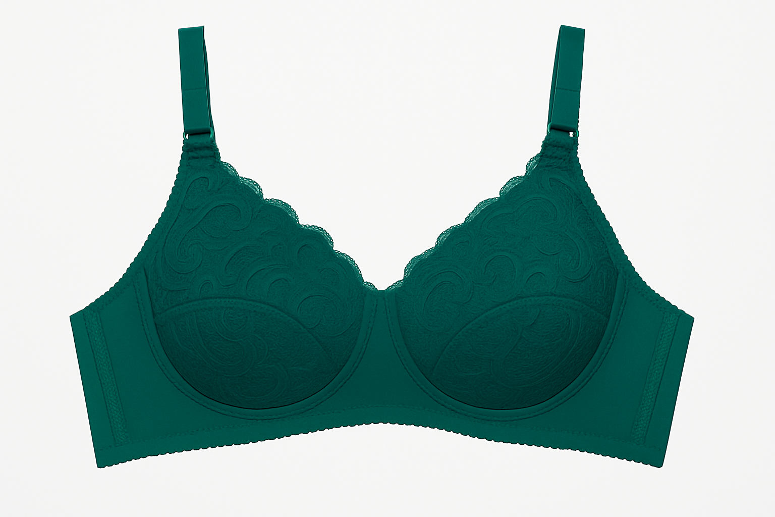 Teal green bra on white background
