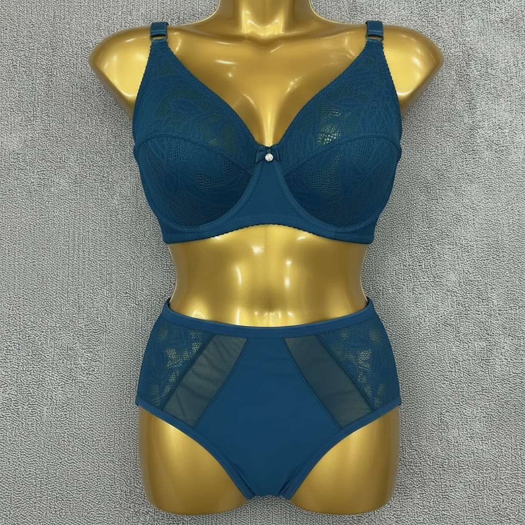 Teal Lace Lingerie Set with Fuller Mannequin Shoulders