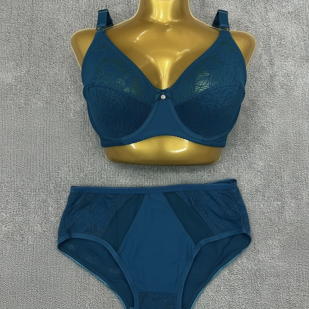 Teal Lace Lingerie Set with Longer Straps and Buckles
